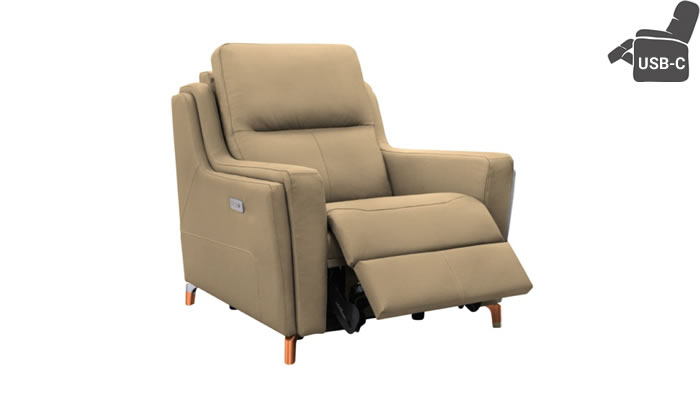 Parker Knoll Portland Recliner USB Como Taupe Leather Mahogany Leg